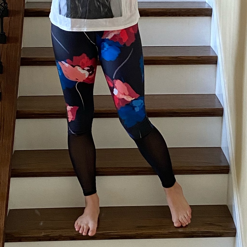 Fabletics Floral Leggings with Mesh Bottoms